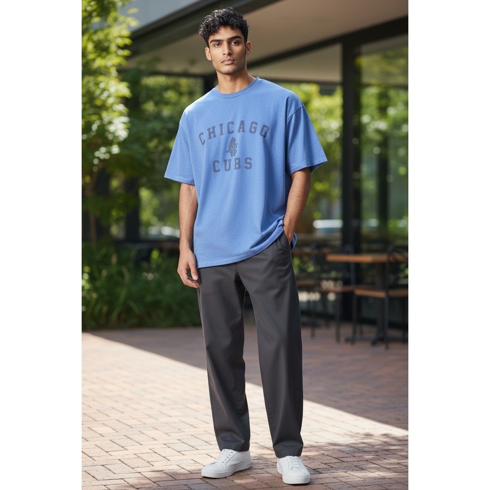 Chicago Cubs MLB Graphic‎ T-Shirt Mens Blue Heathered Short Sleeve Crewneck Tee